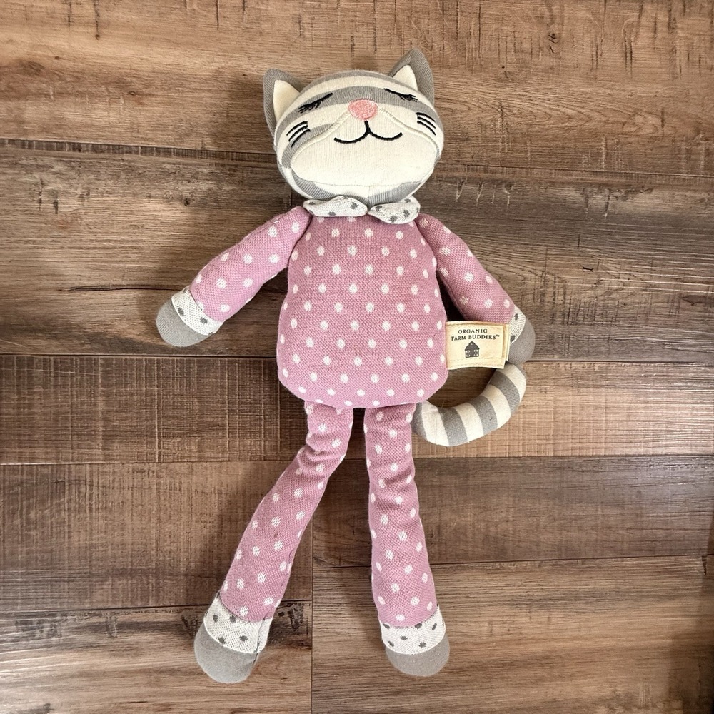 MAUDE THE KITTY Plush Organic Farm Buddies Rattle 14"